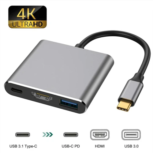 3-IN-1 USB C Hub Type-C Docking Station Multiport Adapter with 4K HD & RJ45 Ethernet