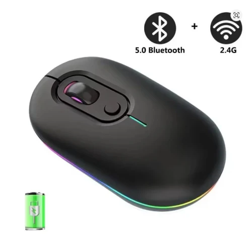 Black Wireless Bluetooth + 2.4G Dual-mode Rechargeable LED Optical Mouse- Black