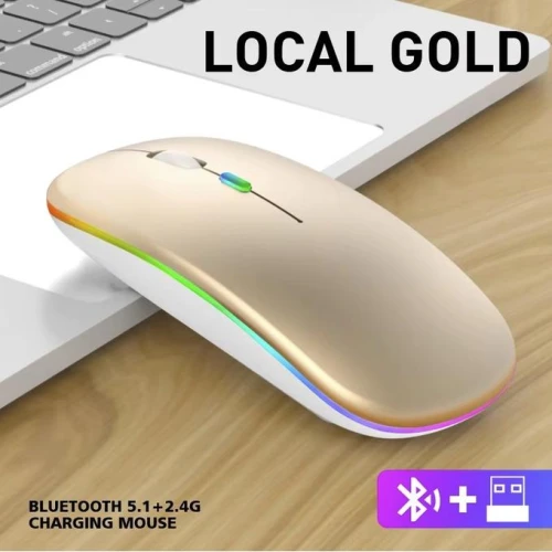 Bluetooth + 2.4G Dual-mode Ultra Thin Rechargeable LED Optical Mouse - Gold