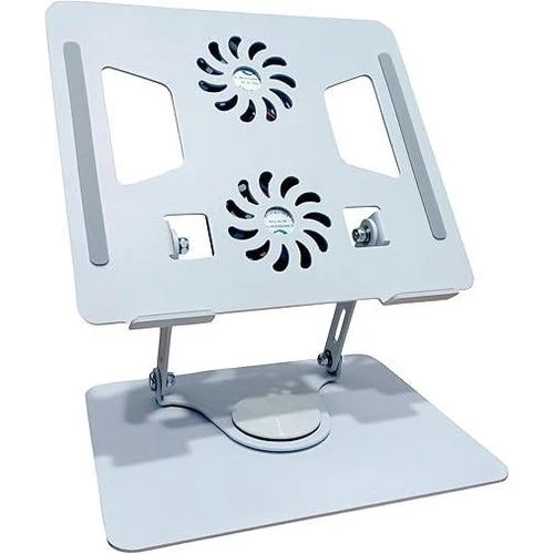 Metallic 360 degrees Laptop, Tablet Stand With two Fans - White