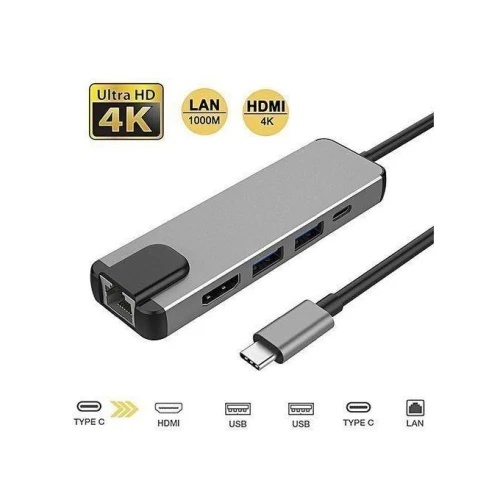 5-IN-1 USB C Hub Type-C Docking Station Multiport Adapter with 4K HD & RJ45 Ethernet